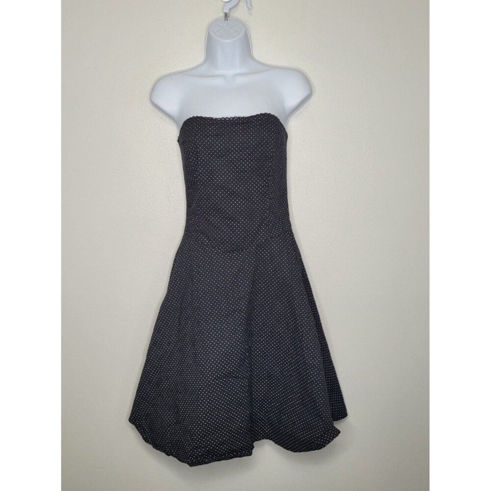 Y2k Ruby Rox black white polka dot rockabilly pinup strapless fit flare dress 5
